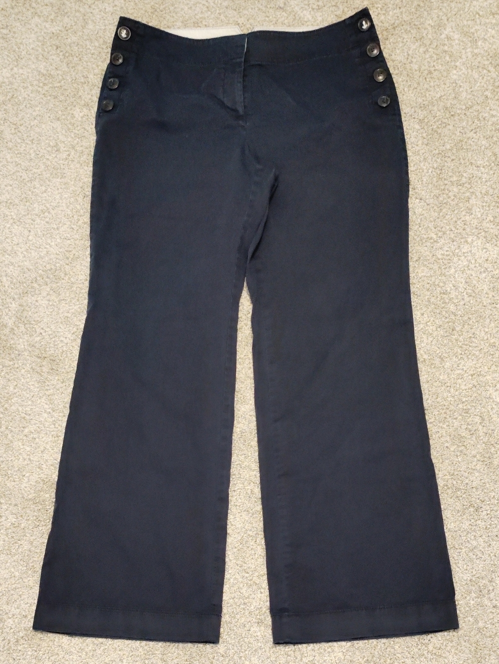 LOFT Navy Wide-Leg Pants with Side Button Accents